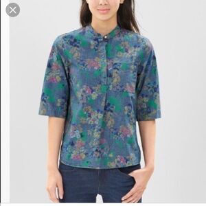 Gap blue floral Chambray pullover tunic XS